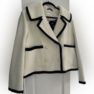 Avec Les Filles Women’s Tweed Double Breasted Tipped Jacket